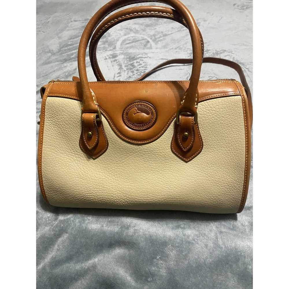 Dooney & Bourke Two-Toned Leather And Canvas Bag AWL With Brass Duck Fob-VTG